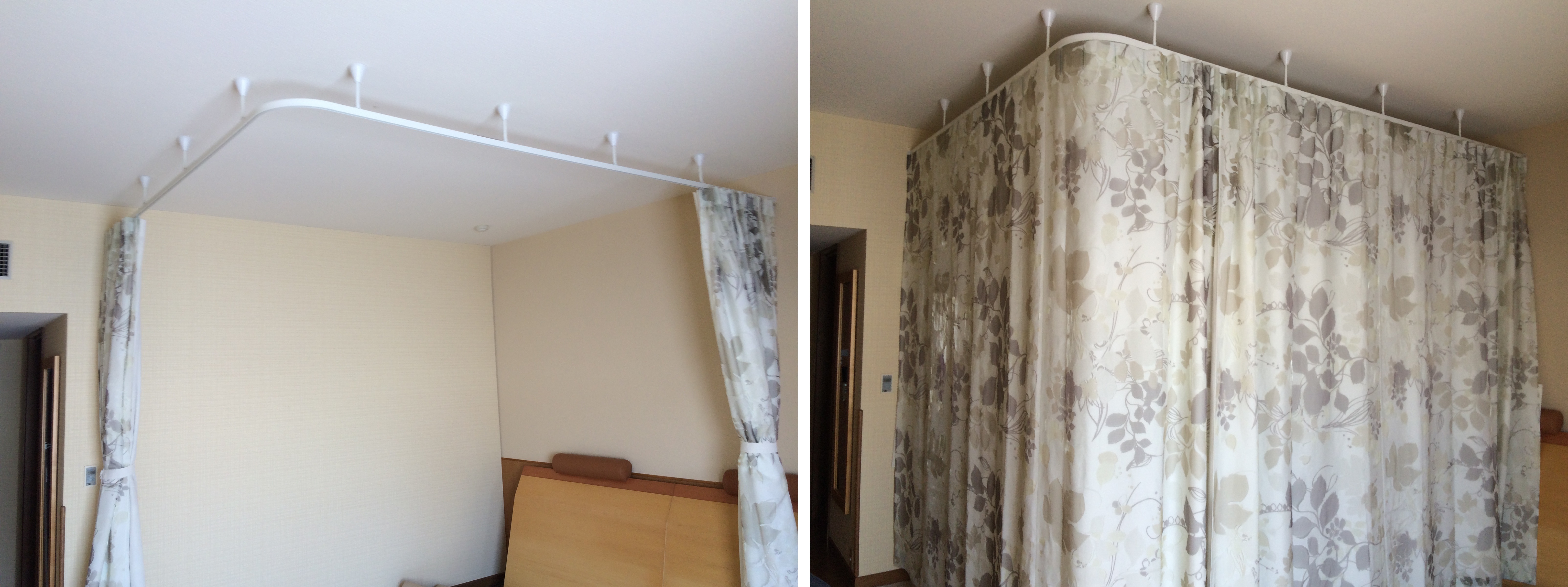 両面が仕上げ面となっている無双仕様縫製の間仕切り用カーテンです。