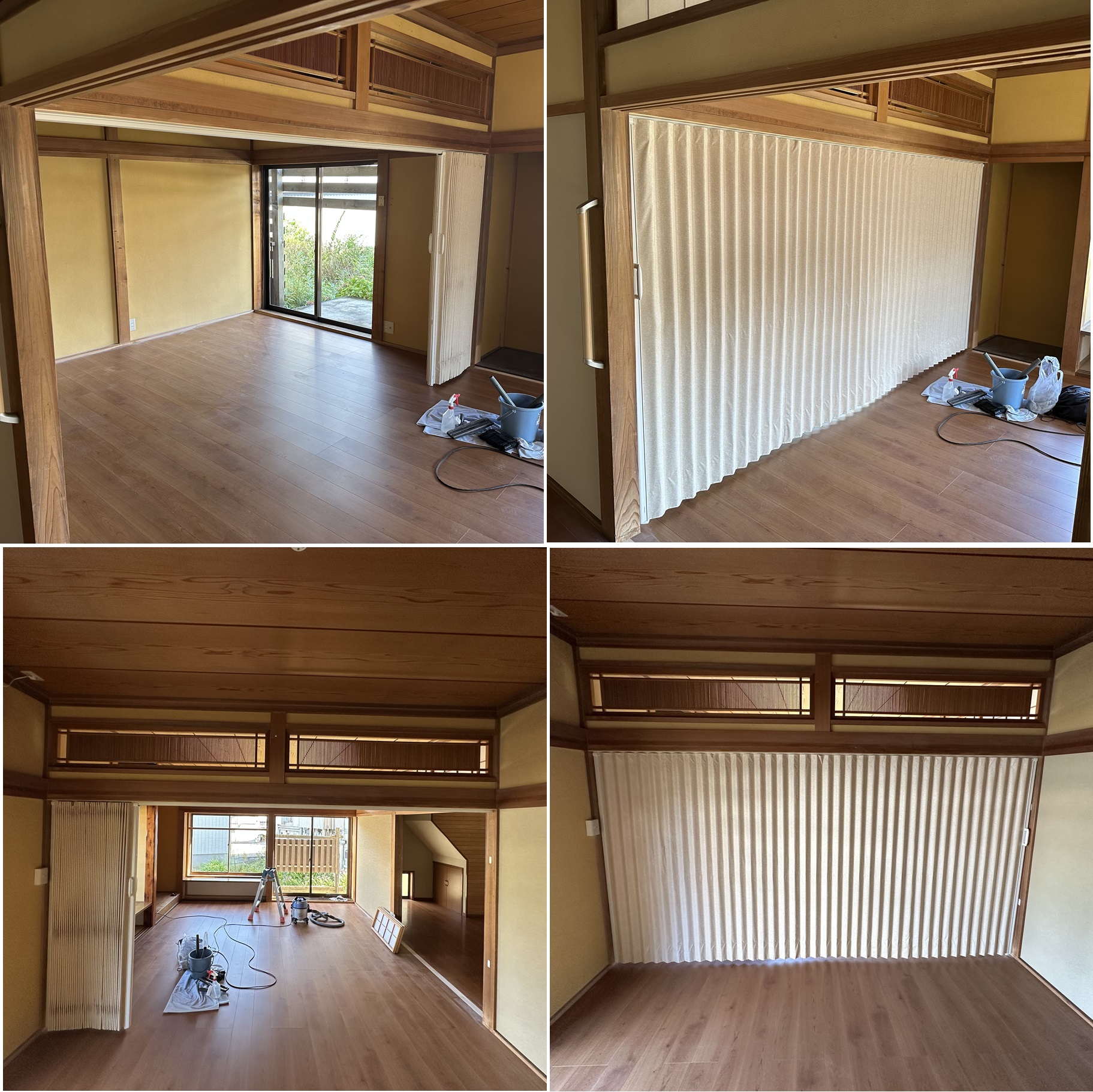 2つの部屋を間仕切るアコーディオンドア。開けると70cmくらいに収まります。